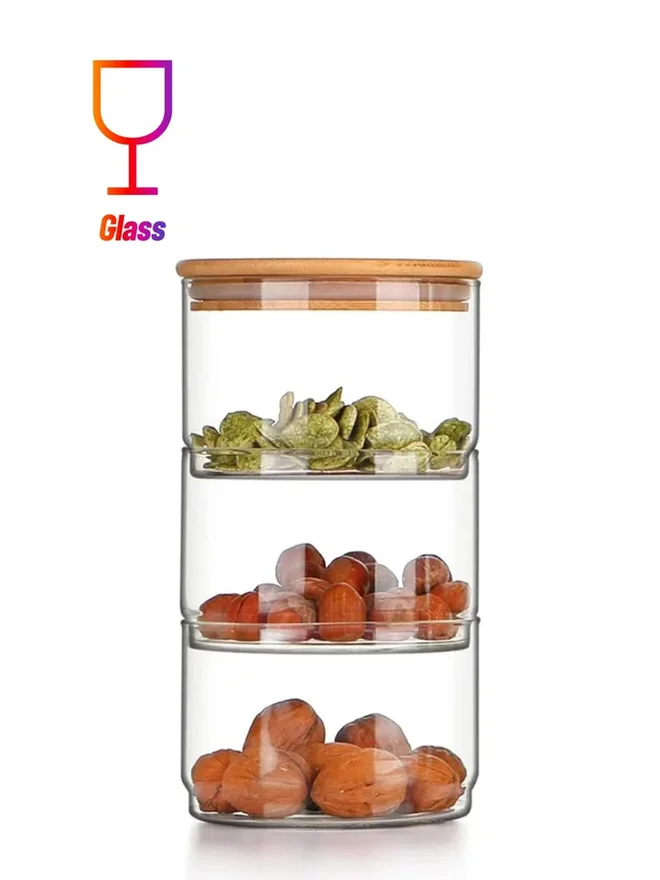 1 تشيس 1CHASE 3-Layer Food Storage Jar with Airtight Bamboo Lid